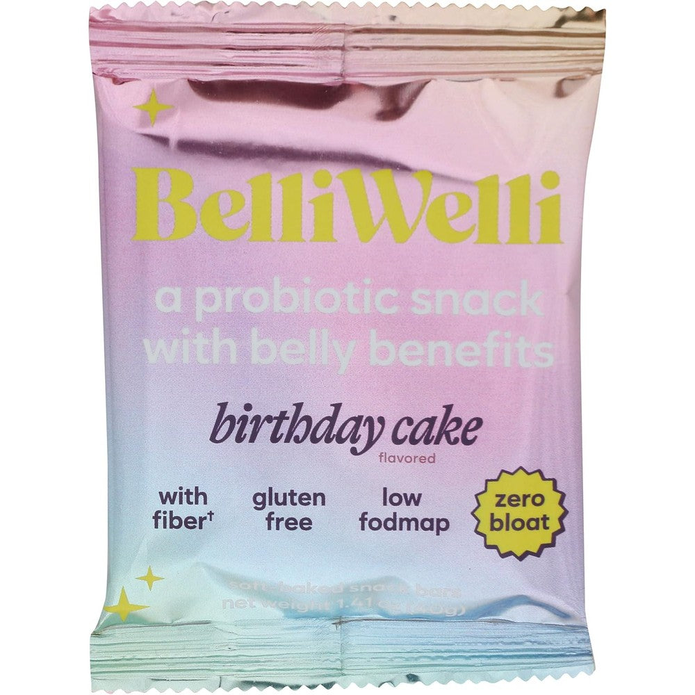 BelliWelli Birthday Cake Probiotic Snack Bar pack of 8 front view