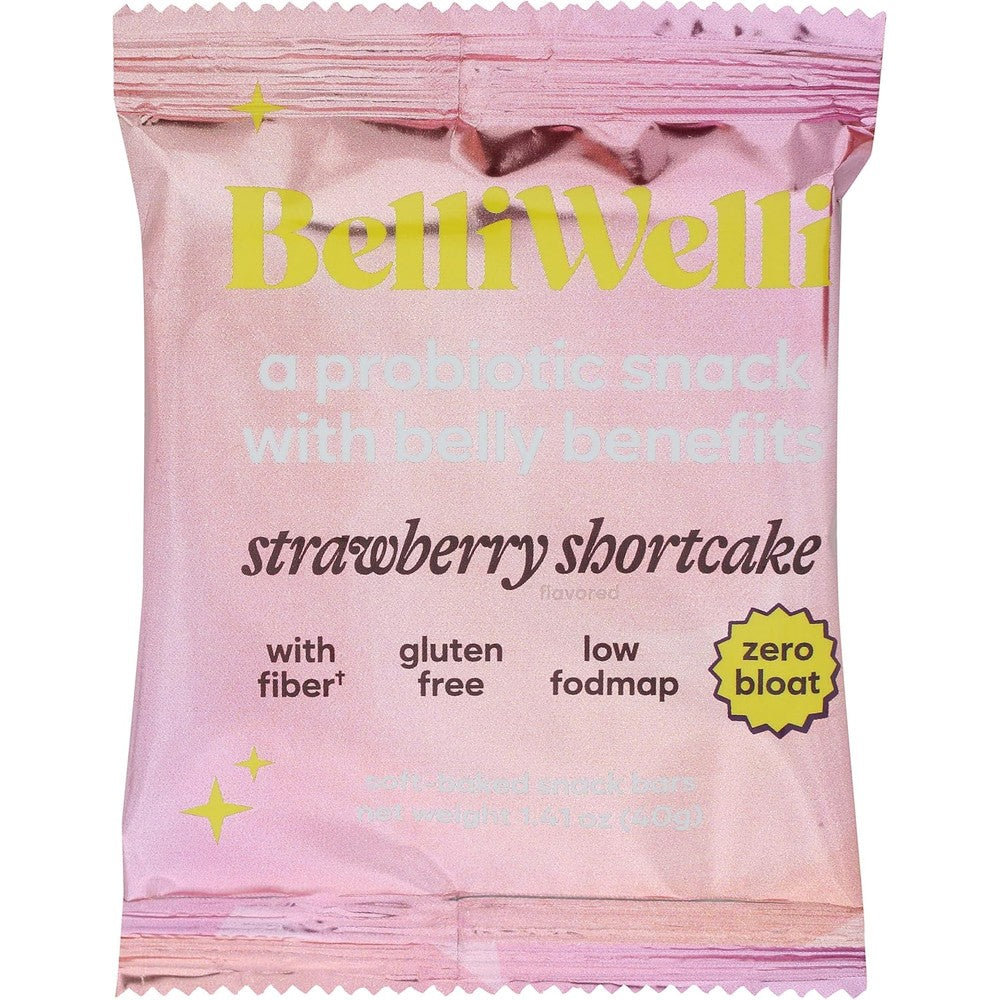 BelliWelli Strawberry Shortcake Probiotic Vegan Snack Bar 8 Pack front view showcase