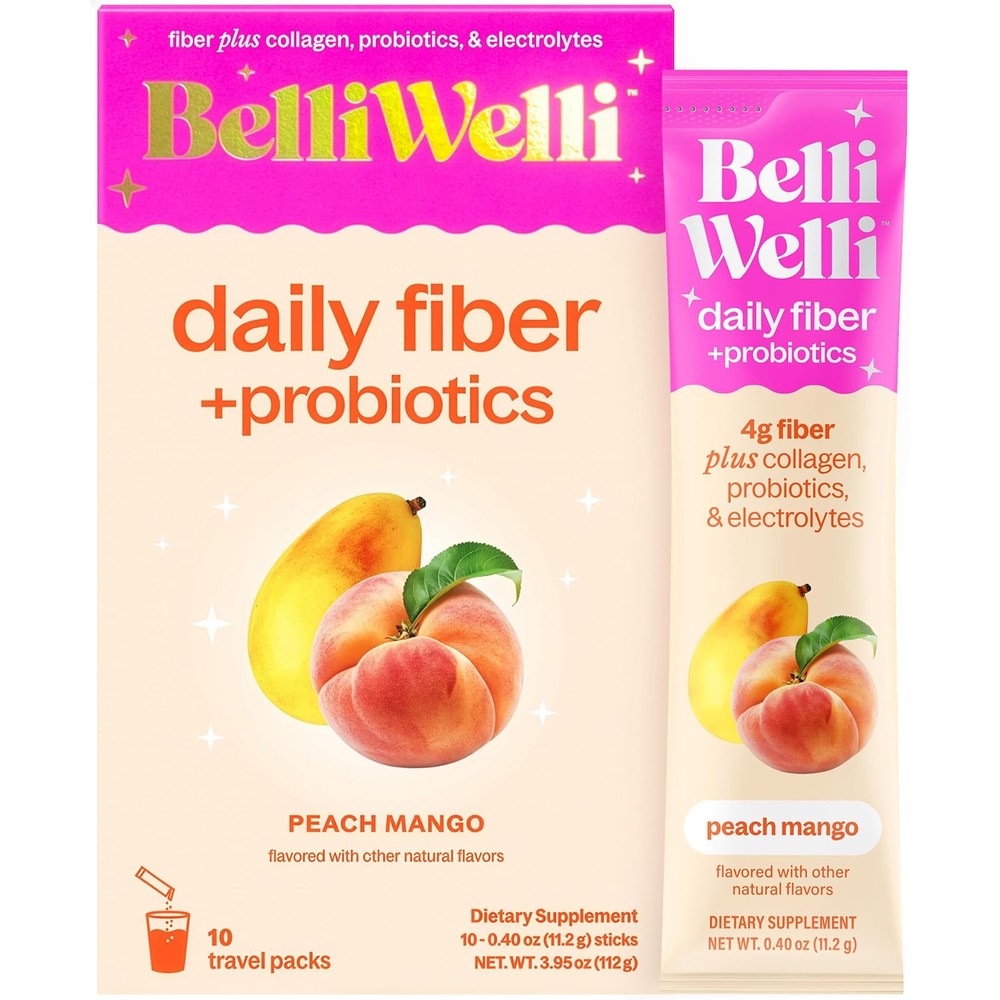 Belli Welli Peach Mango Fiber Supplement 10 Packets front view package showcase.