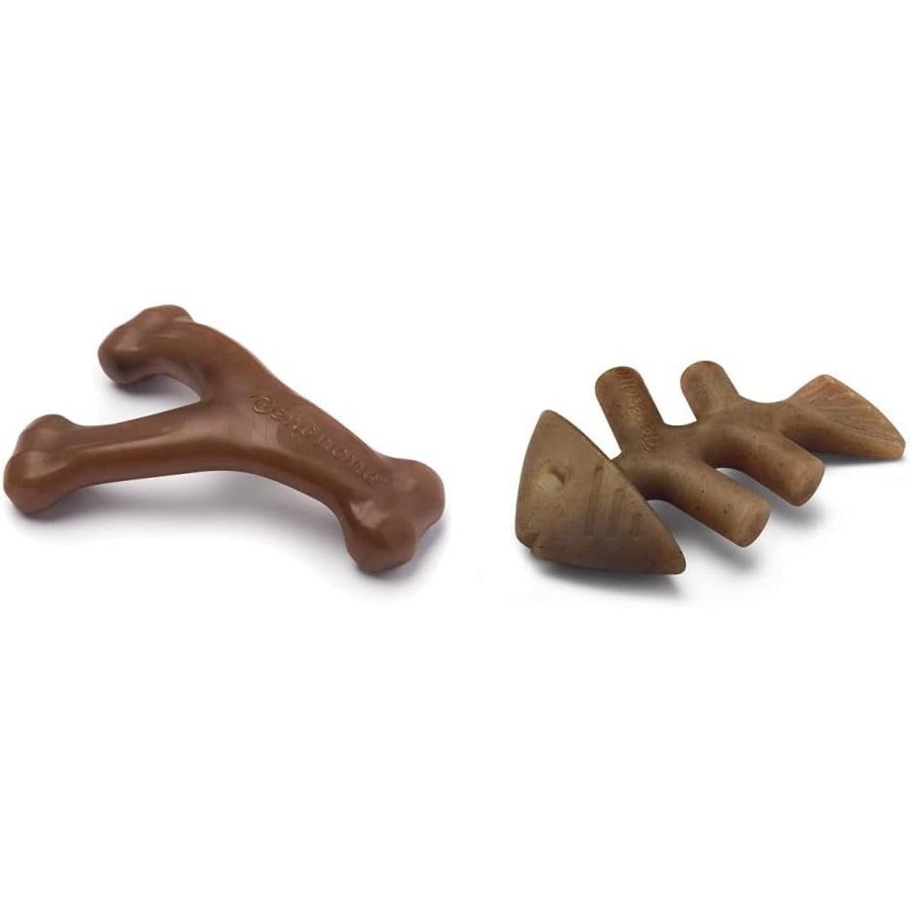 Benebone Wishbone durable dog chew toy small front view real peanut flavor