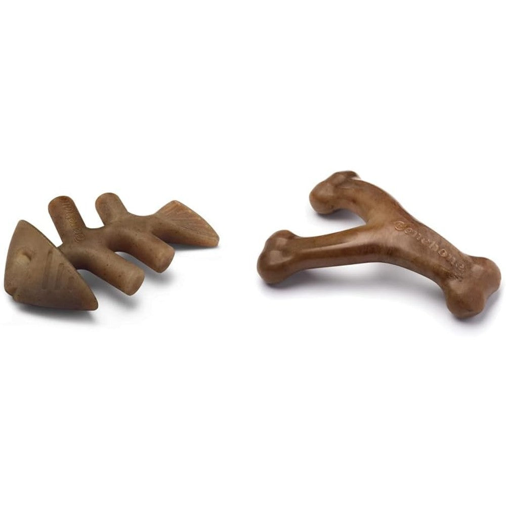 Benebone Fishbone and Wishbone dog chew toys front view showcasing durable nylon design