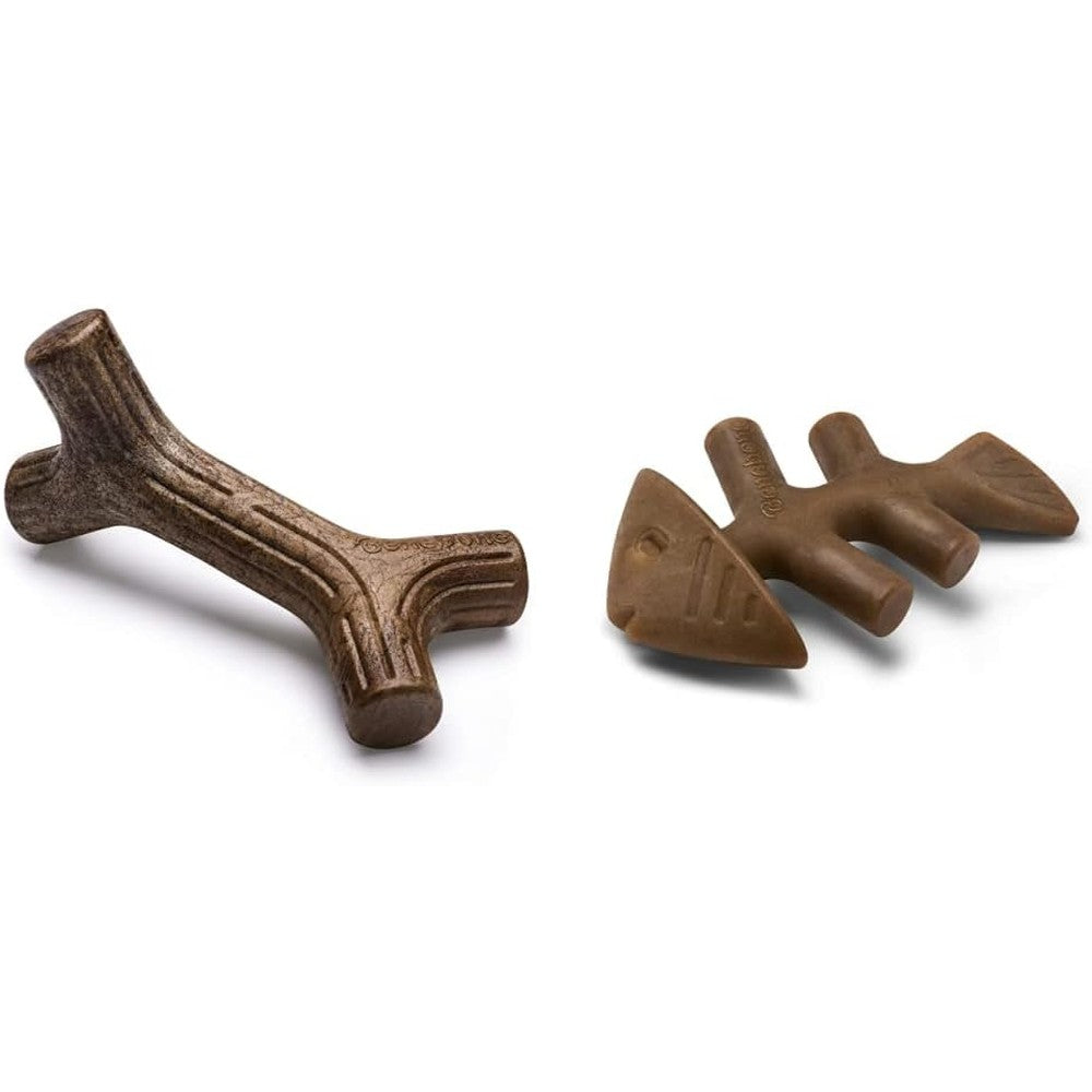 Benebone Maplestick and Fishbone pack front view durable dog chew toys