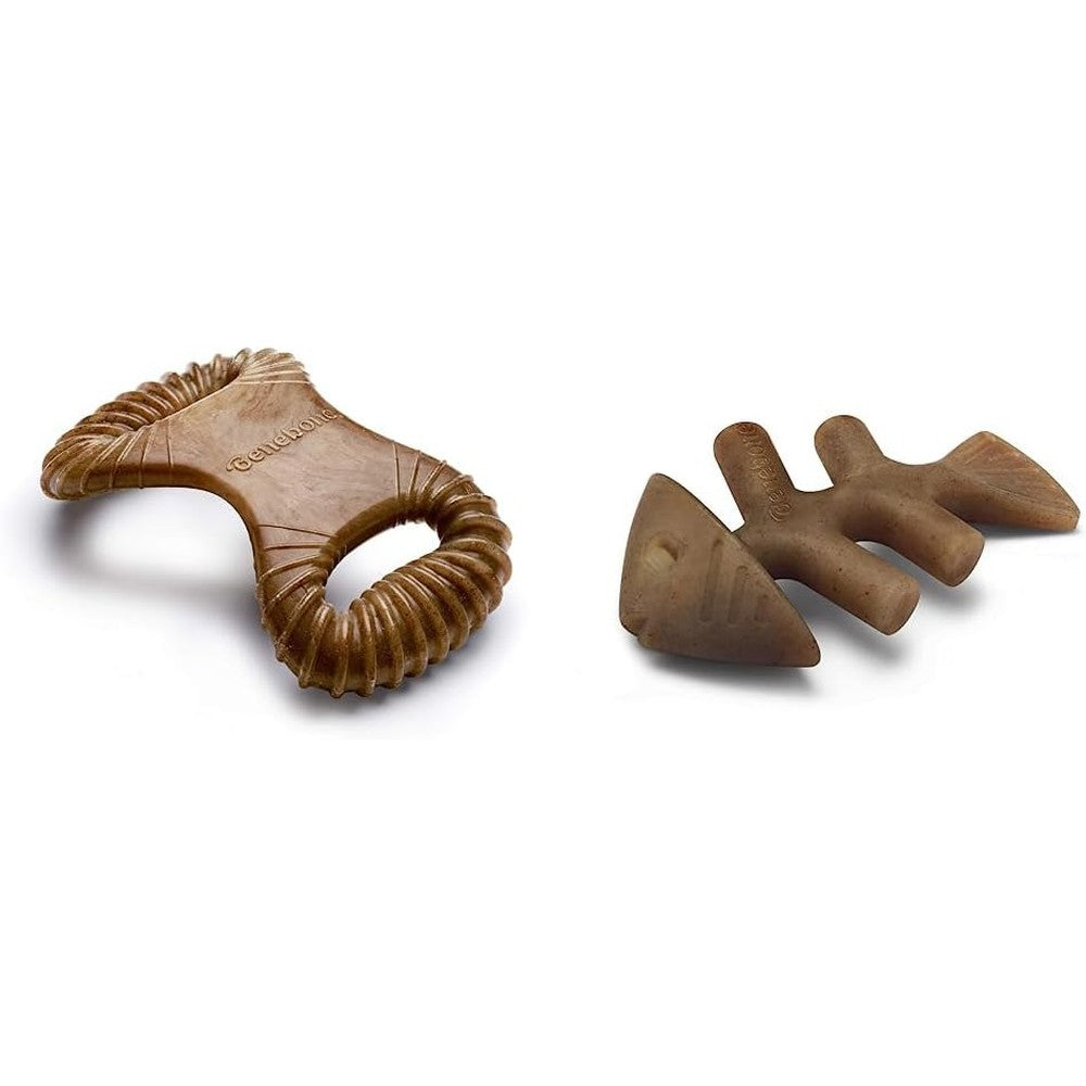 Benebone small dog chew toys front view real bacon and fish flavors