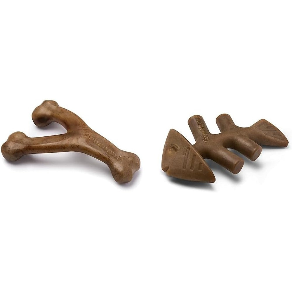 Benebone Wishbone and Fishbone durable dog chew toys front view