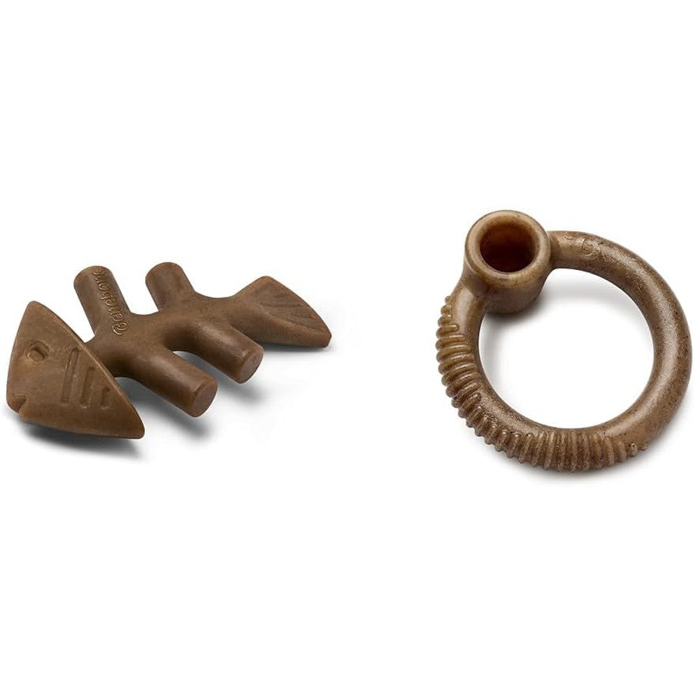 Benebone Fishbone and Ring durable dog chew toys front view showing authentic nylon texture