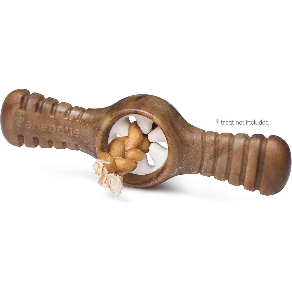 Benebone Pawplexer interactive dog chew toy large front view holding a bully stick