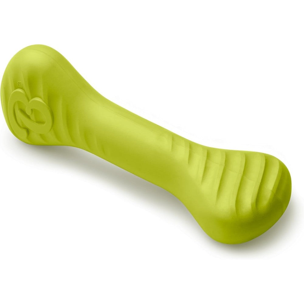Benebone natural rubber dog bone chew toy front view green interactive toy