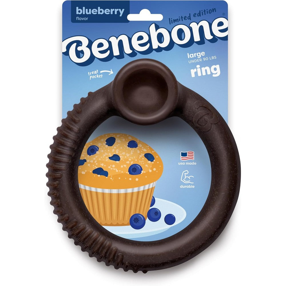 Benebone Limited Edition Blueberry Ring dog chew toy front view for aggressive chewers.