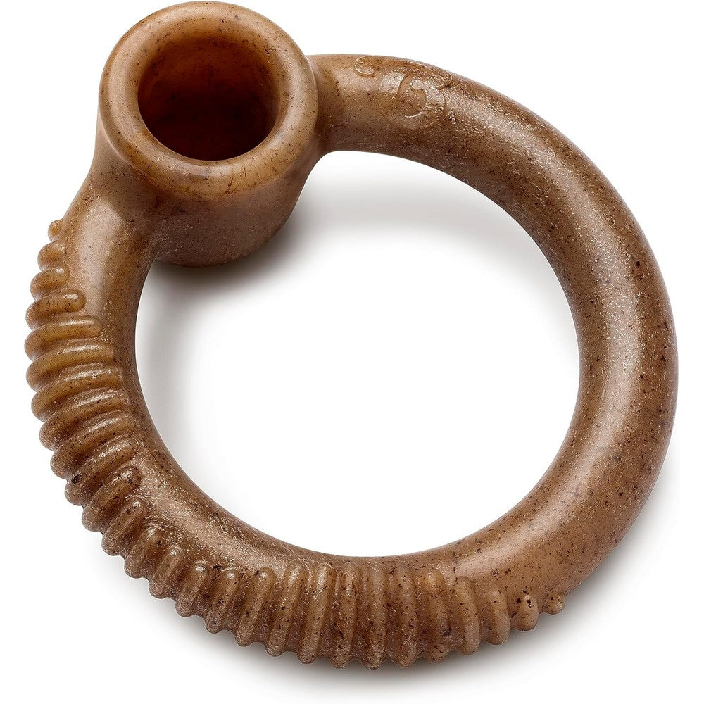 Benebone Ring Durable Dog Chew Toy front view with bacon flavor branding.