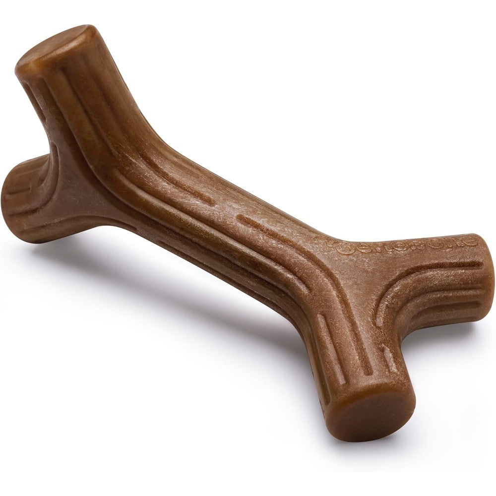 Benebone Bacon Stick dog toy front view on white background