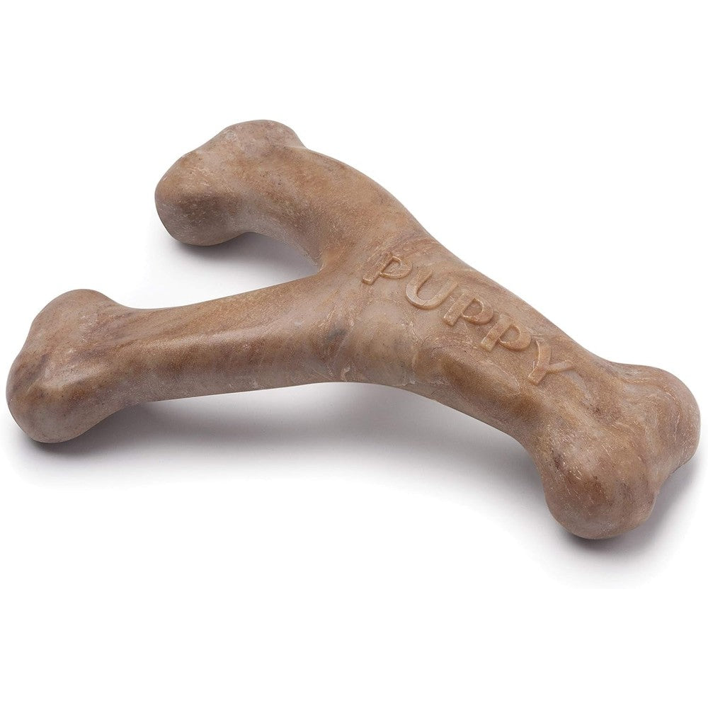 Benebone Puppy Wishbone Dog Chew Toy front view real bacon flavor