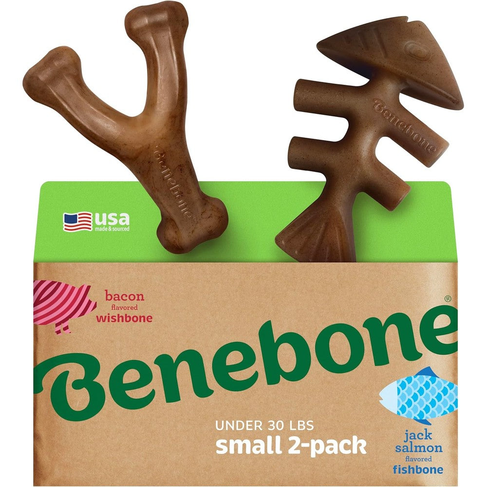 Benebone 2-Pack Fishbone and Wishbone dog chew toys front view premium pet products