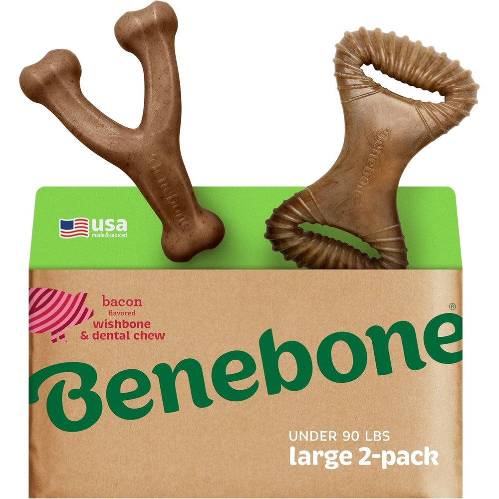 Benebone two pack dog chew toys with wishbone and dental chew front view