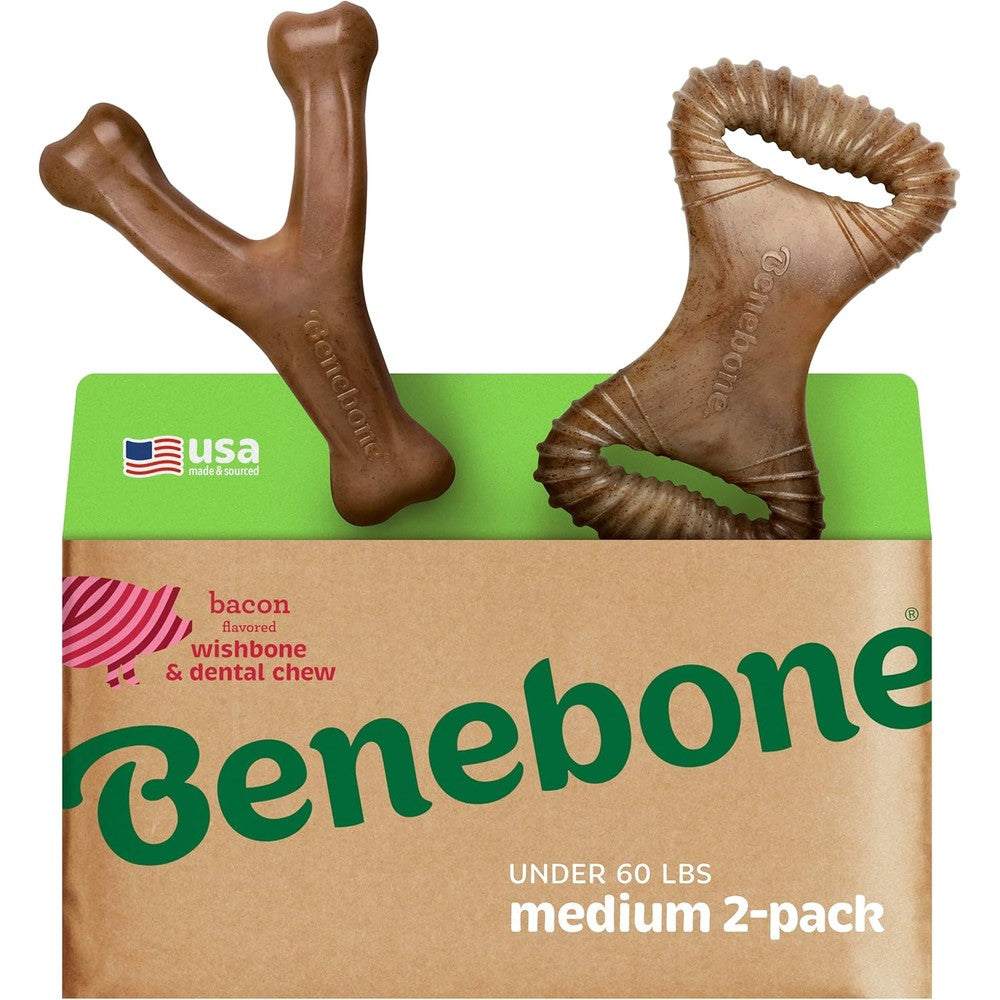Benebone wishbone and dental chew toys pack front view durable dog chews