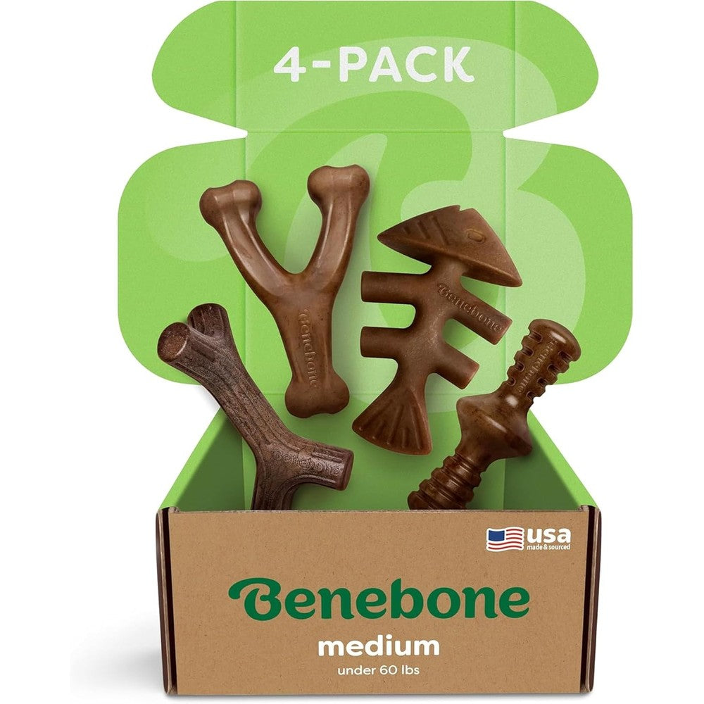 Benebone durable dog chew toy 4-pack front view