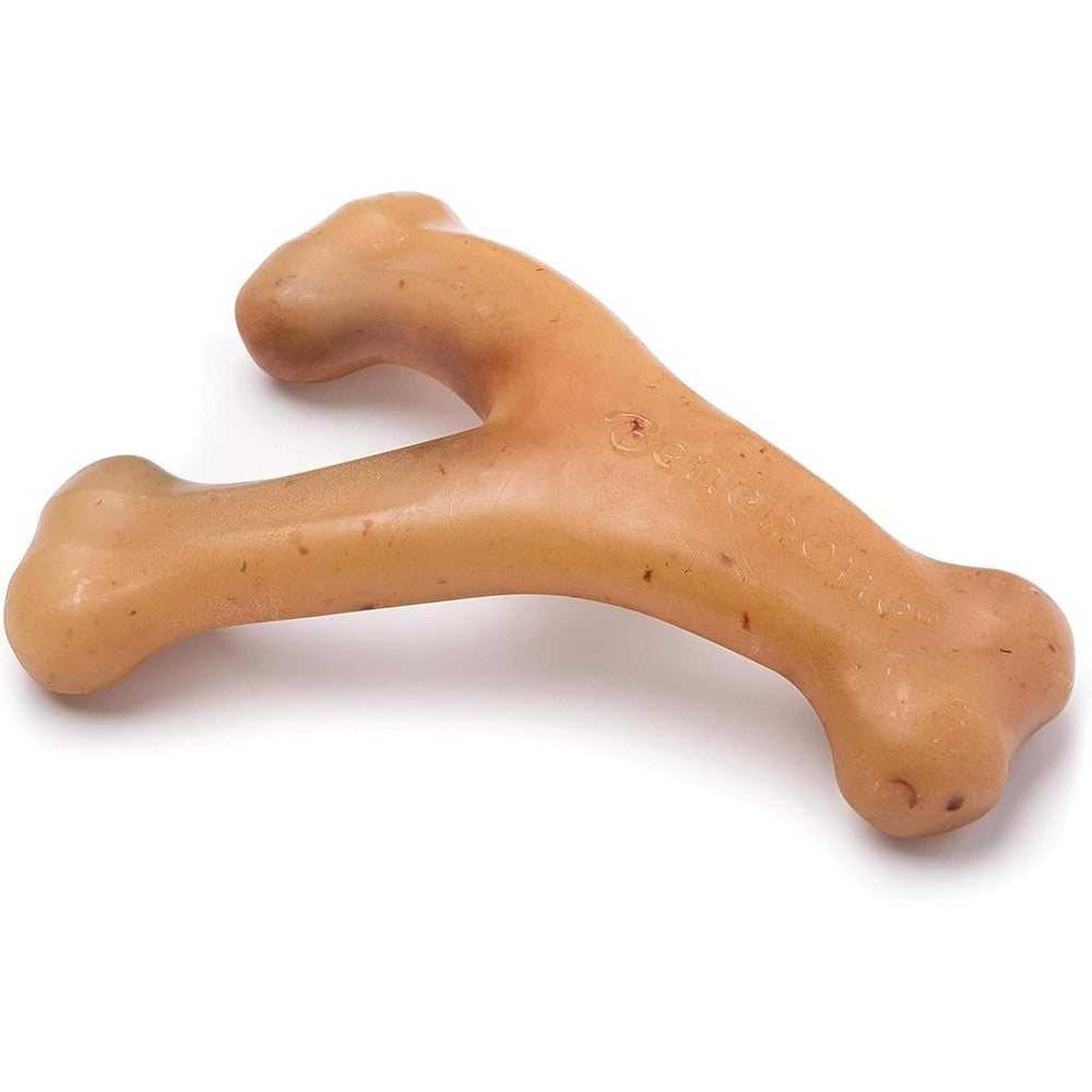 Benebone Wishbone Dog Chew Toy front view of small size chicken flavor nylon bone.