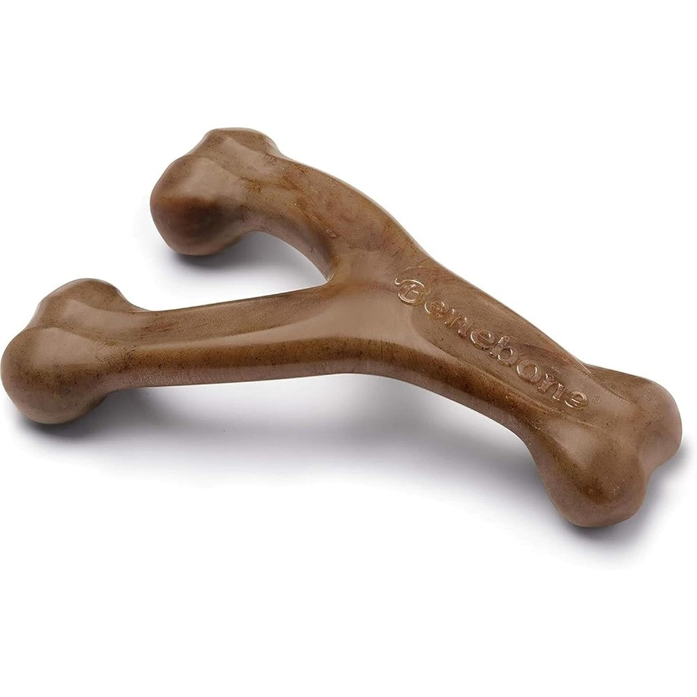 Benebone wishbone dog chew toy front view real bacon flavor
