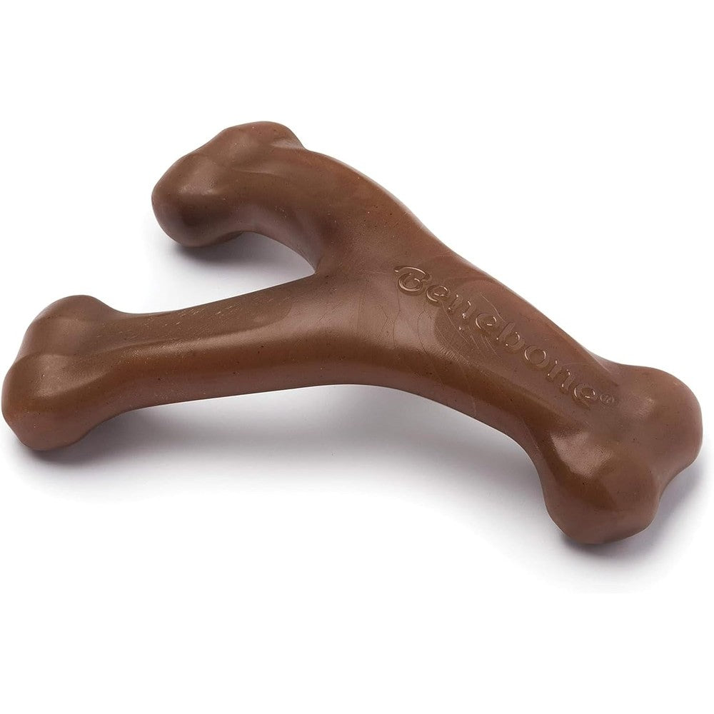 Benebone Wishbone Small durable dog chew toy in real peanut flavor front view