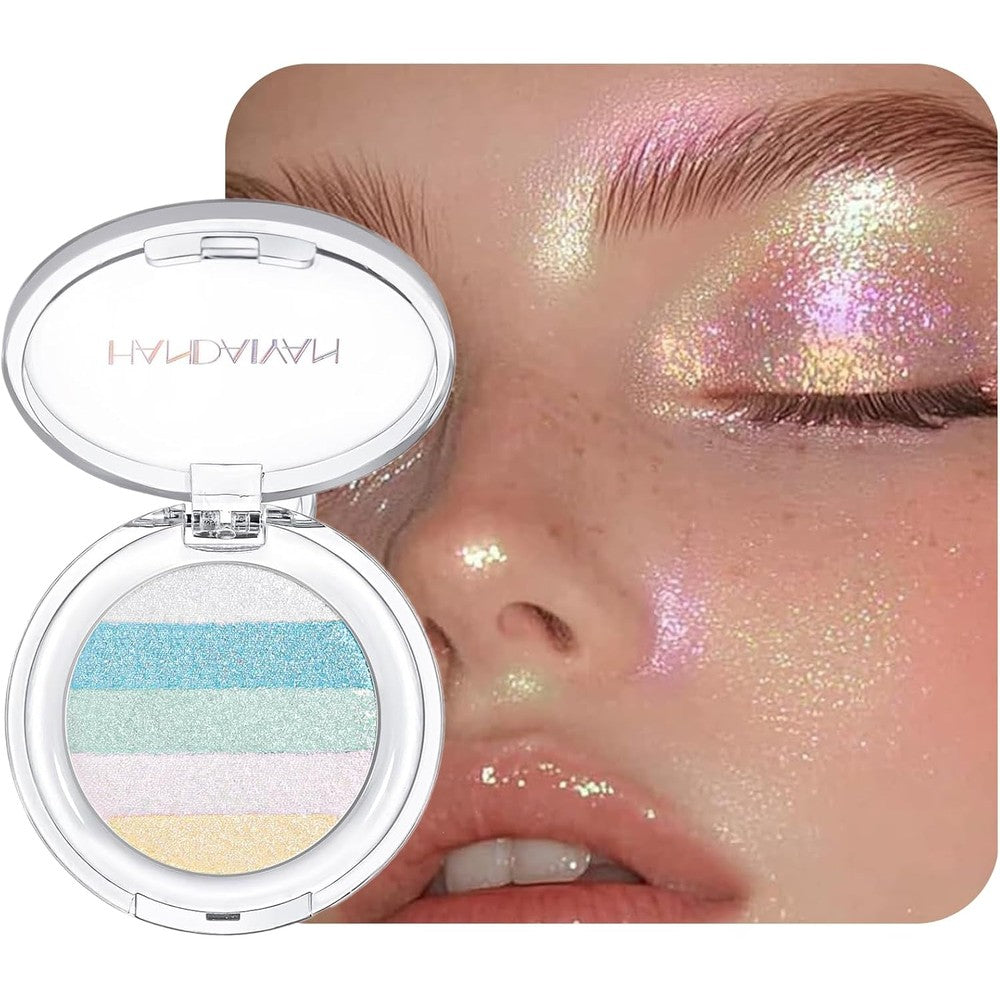 Dlzzrs multi-use chameleon eyeshadow and highlighter palette front view showing five multichrome shades