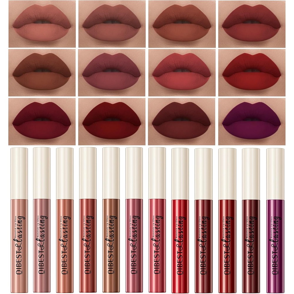 BestLand 12 Piece Makeup Matte Lipstick Lip Kit front view displaying all twelve liquid lipstick tubes.