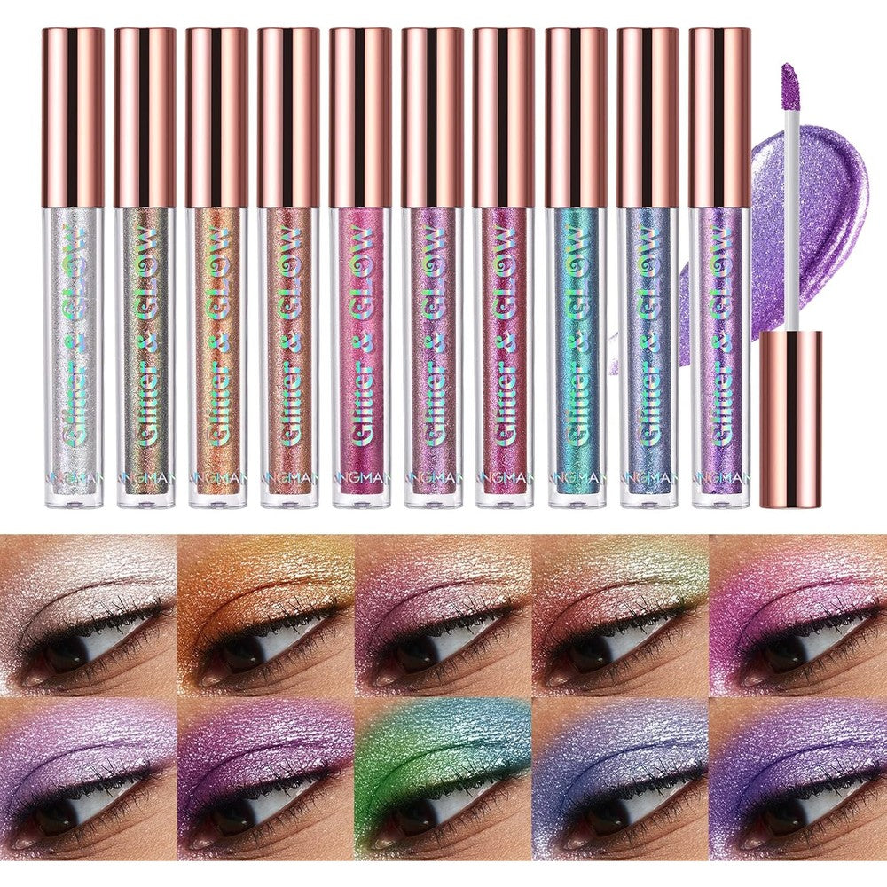 BestLand Liquid Glitter Eyeshadow Set front view showing ten metallic multichrome shades.