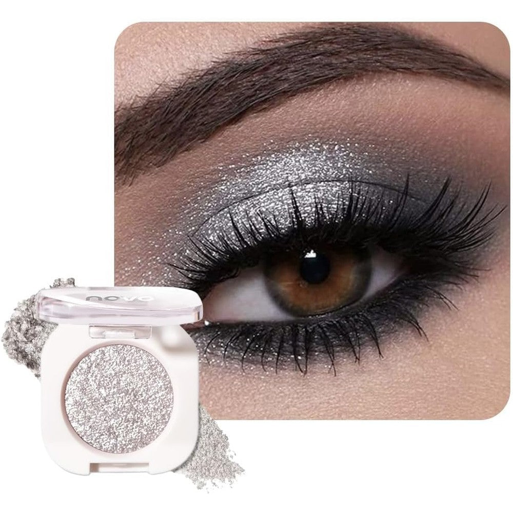 KYDA Ultra Fine Pressed Pigment Single Eyeshadow front view of Cold Brew silver sparkle makeup compact.