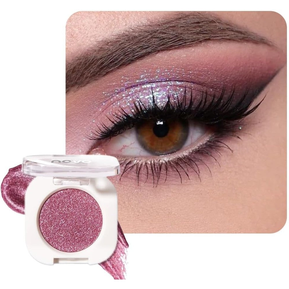 Fivefulu BestLand ultra fine pressed pigment single eyeshadow front view showcasing the shimmering lavender pink glitter powder.