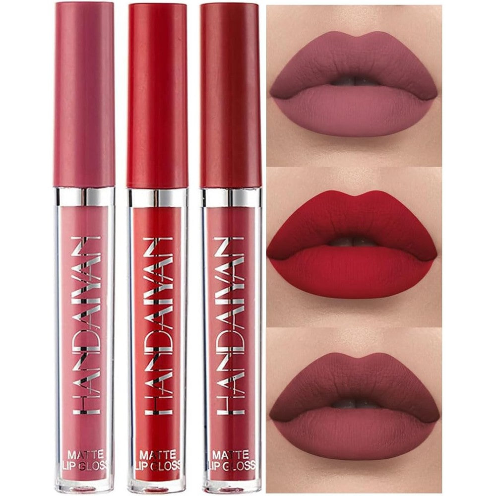 BestLand 3Pcs Matte Liquid Lip Gloss Set front view with three lipstick tubes showing rich matte shades.