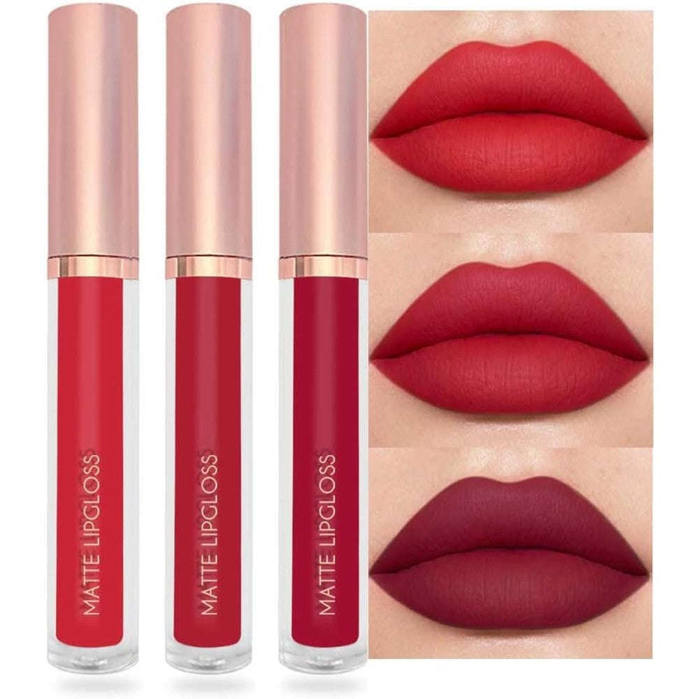 Lestpola BestLand bold red liquid lipstick set front view showing three matte shades for glam makeup.