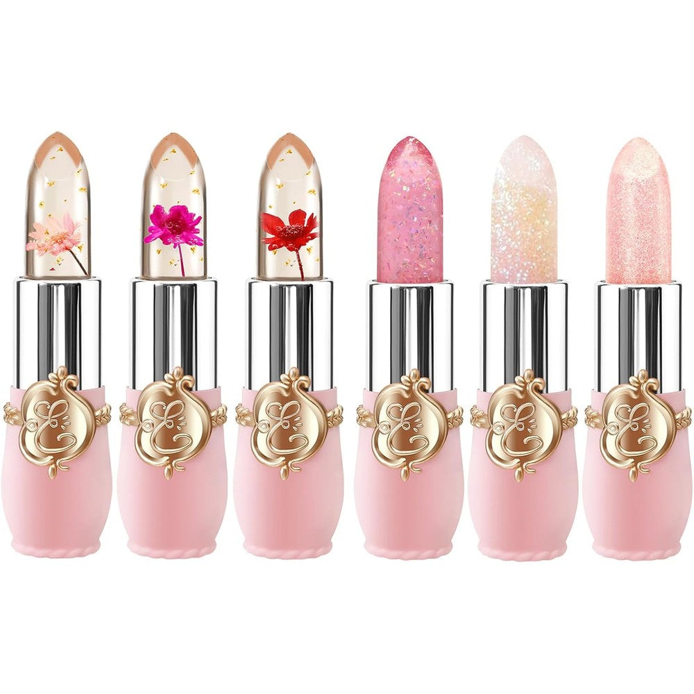BestLand Flower Jelly Lipstick Set front view of six color changing lip balms