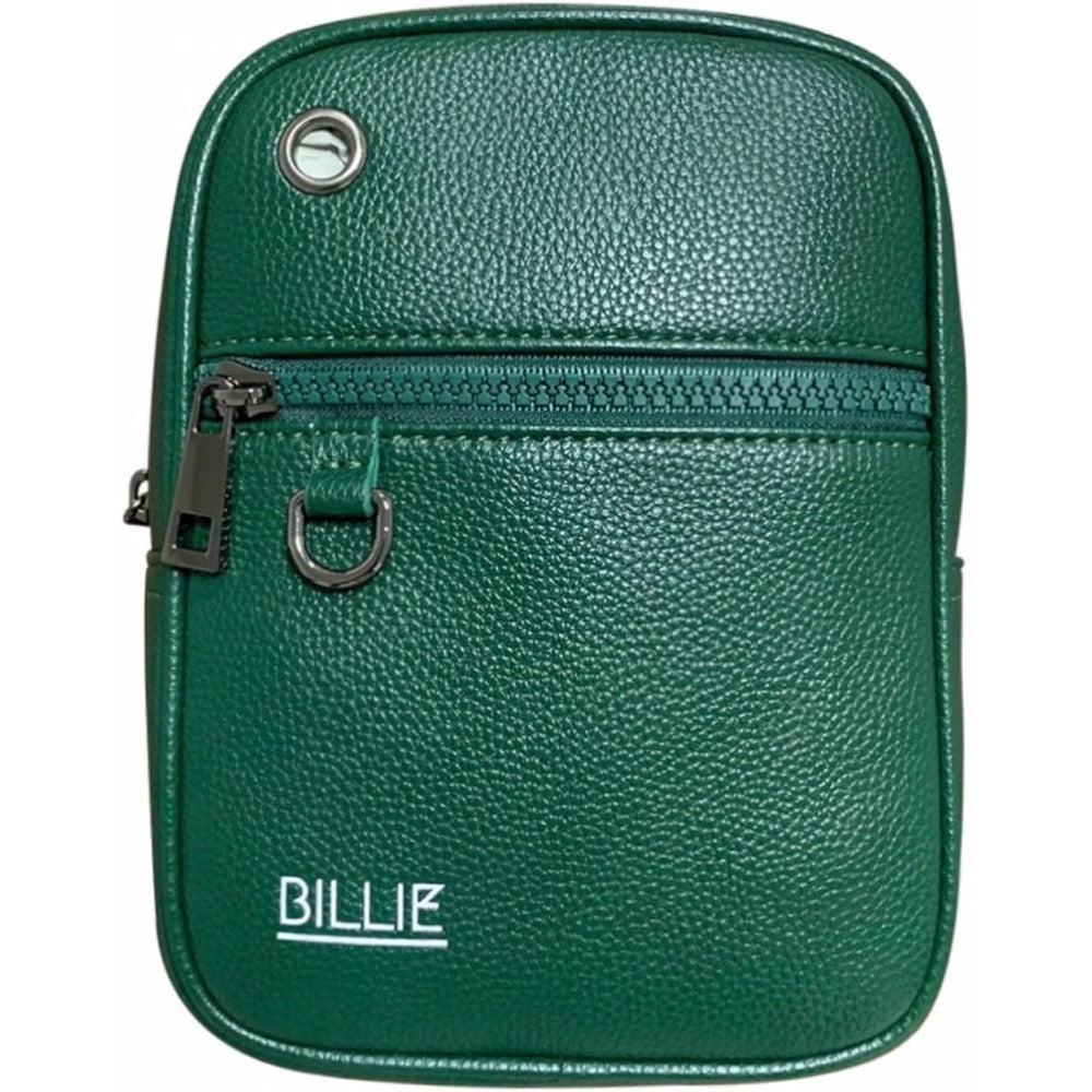 Billie 5 Way Crossbody Bag front view in textured green vegan leather.