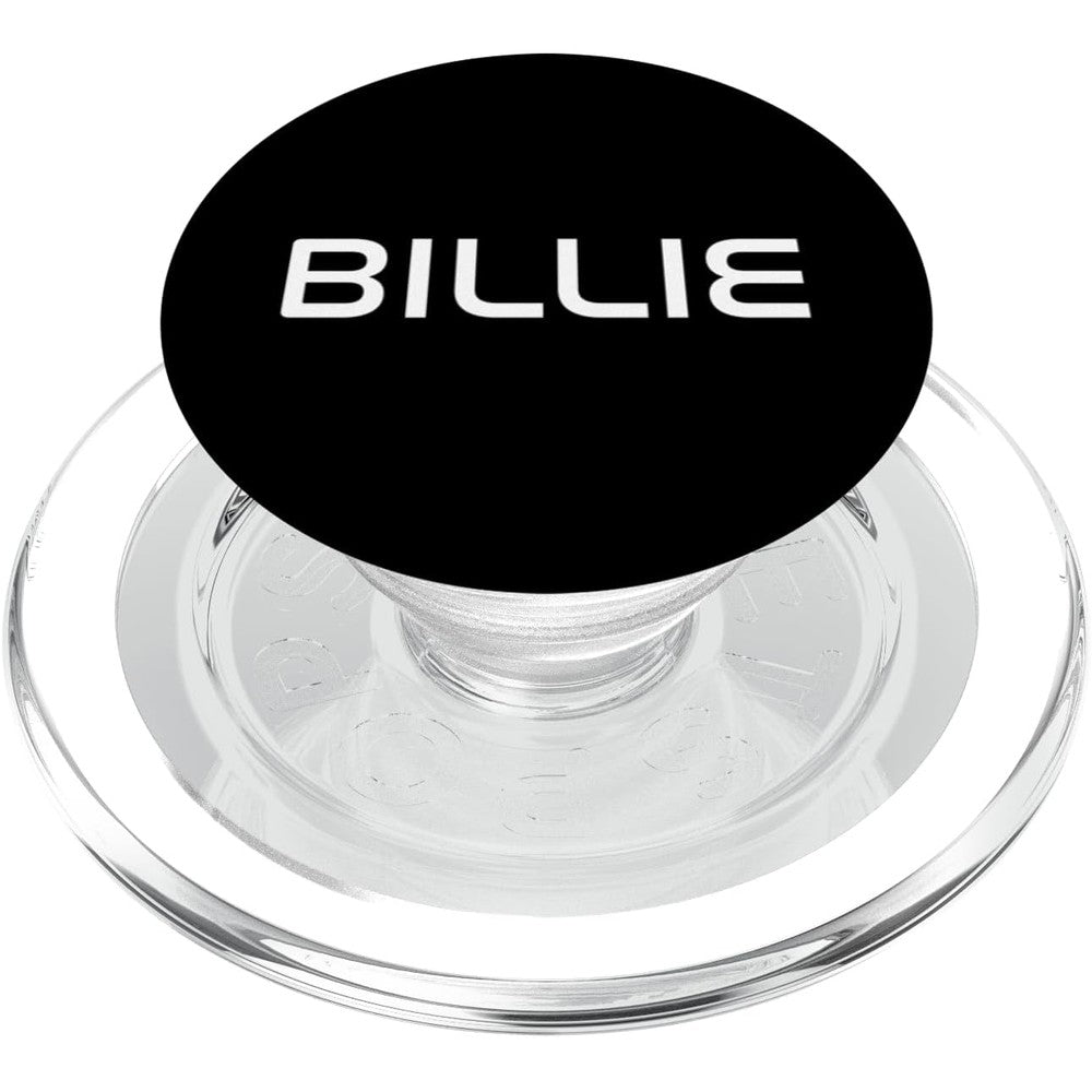 Cool Billie Gift Ideas Font PopSockets PopGrip for MagSafe front view displaying modern black and white text design.
