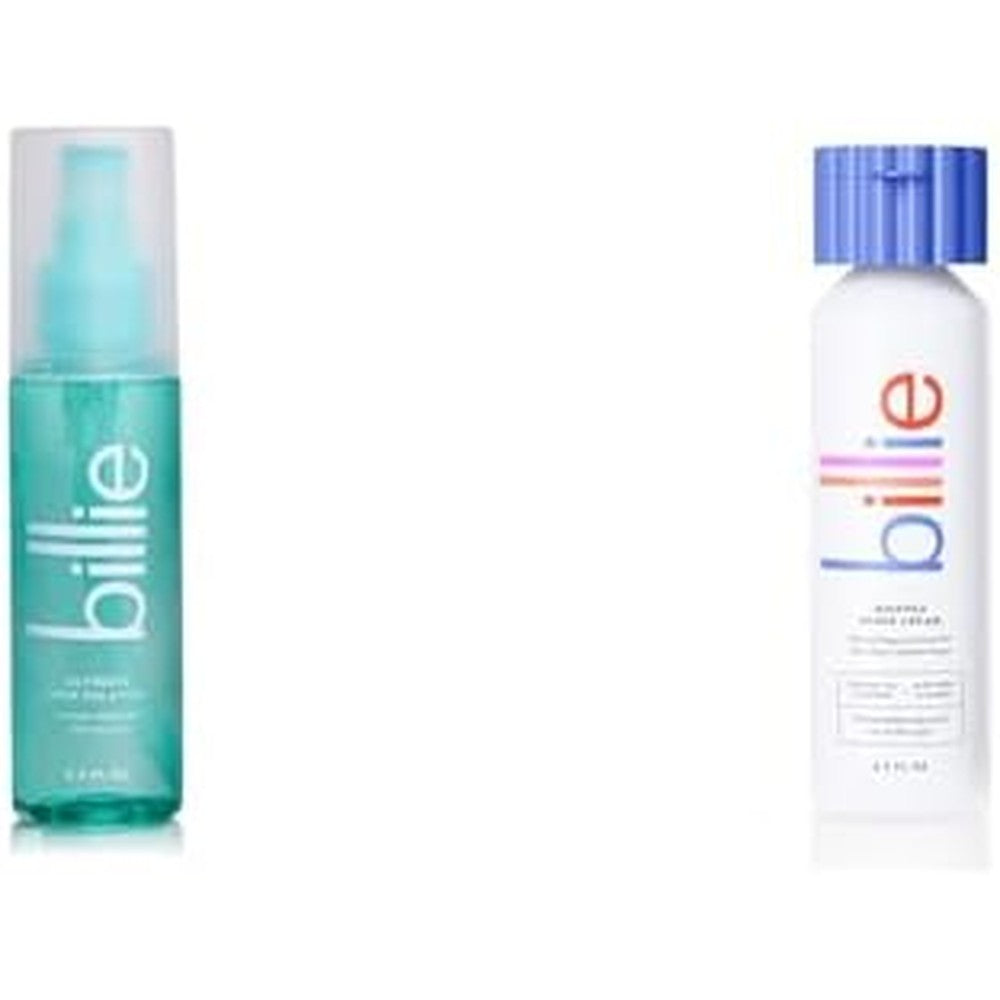 Billie Ultimate Skin Solution spray and purple cap Whipped Shave Cream bundle front view