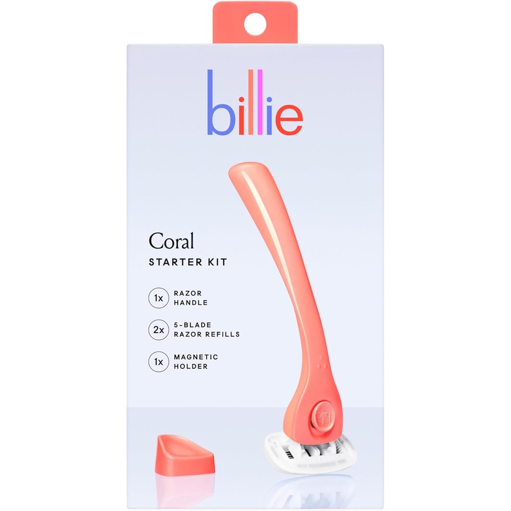 Billie Coral Women's Razor Kit With 2 Blade Refills & Magnetic Holder 4 Pack