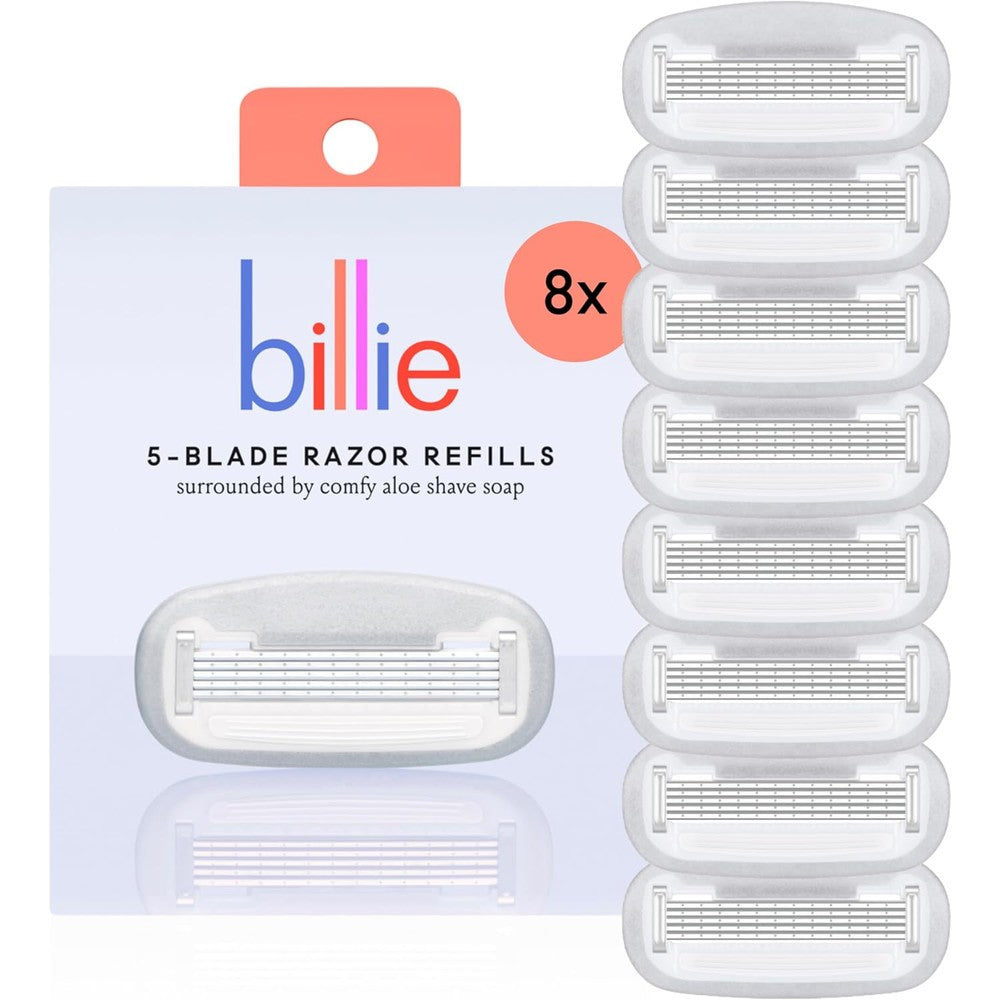 Billie women's razor refill blades 8 count front box view for smooth shaving
