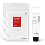 COSRX Acne and Anti-Aging Treatment Set front view showcasing patches and retinol cream.