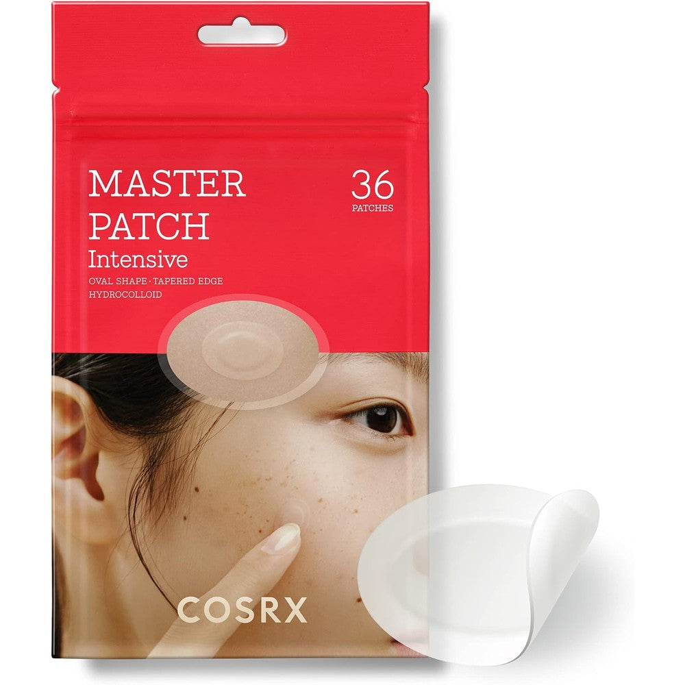 COSRX Master Patch Intensive front view of the 36 patch packaging showing the oval hydrocolloid spots.