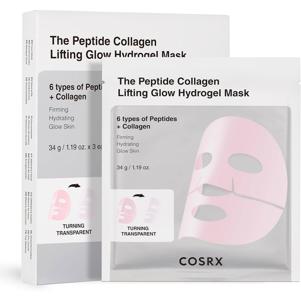 COSRX Pink Peptides Collagen Lifting Glow Hydrogel Face Mask front view packaging