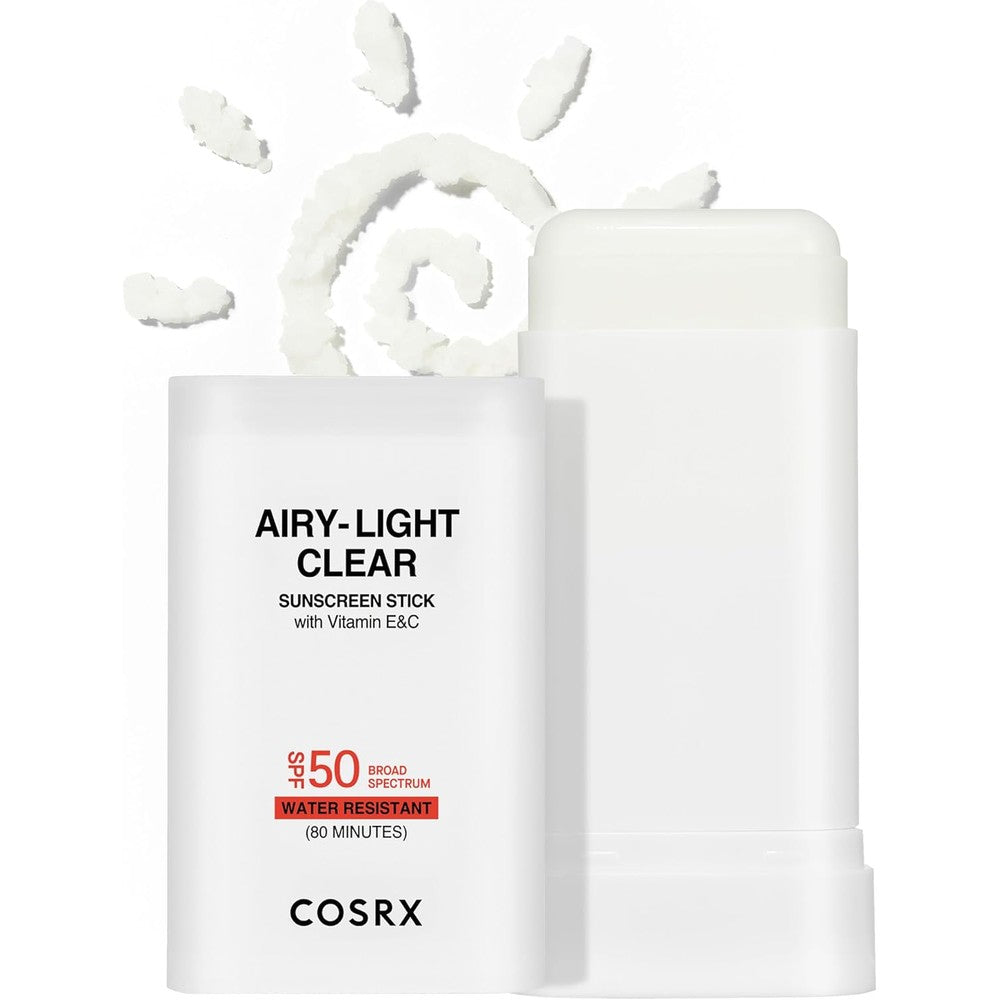 COSRX Airy Light Clear Sunscreen Stick front view showing compact packaging