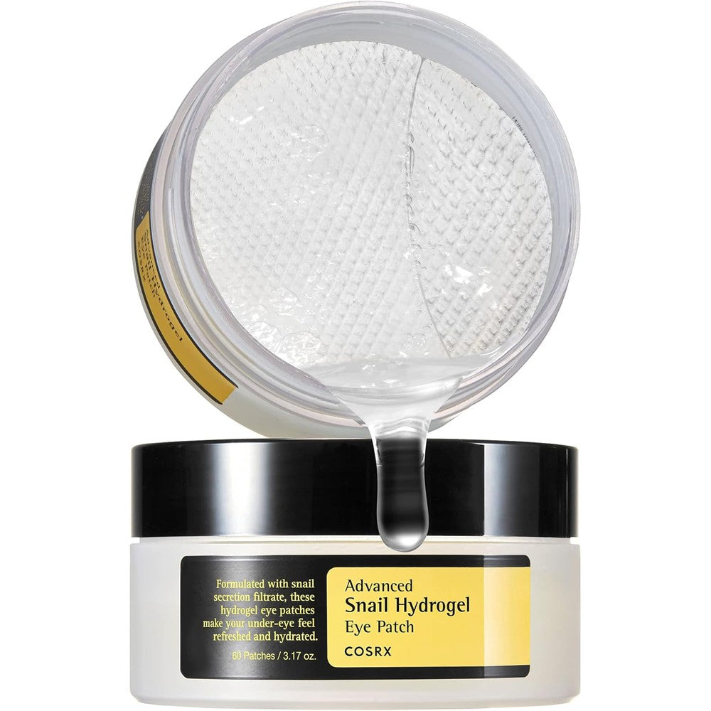 COSRX Advanced Snail Hydrogel Eye Patch jar showing of snail mucin under eye masks