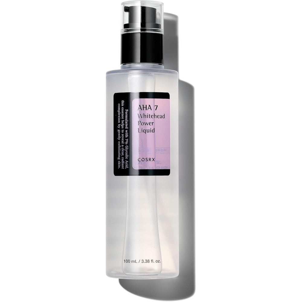 COSRX AHA 7 Whitehead Power Liquid 100ml clear pump bottle front view for chemical exfoliation.