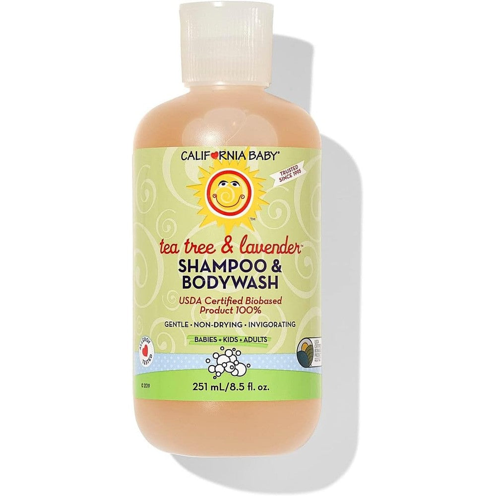 California Baby Tea Tree & Lavender Baby Wash + Baby Shampoo | 100% Plant-Based | Tea Tree Shampoo For Sensitive Skin | Hypoallergenic | 251mL / 8.5oz