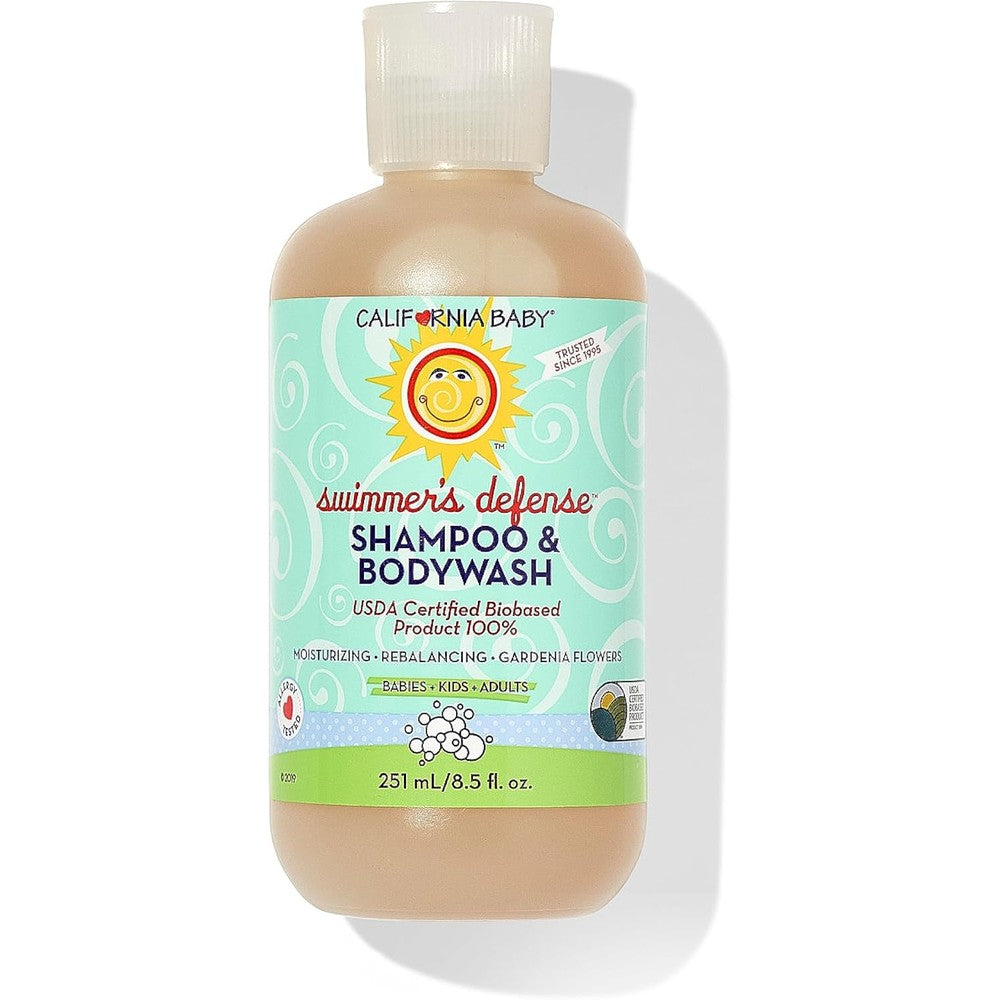 California Baby Swimmer’s Defense Baby Wash + Baby Shampoo | After Swim Hydrating Shampoo | 100% Plant-Based | Gentle Chlorine Removal | 8.5 oz