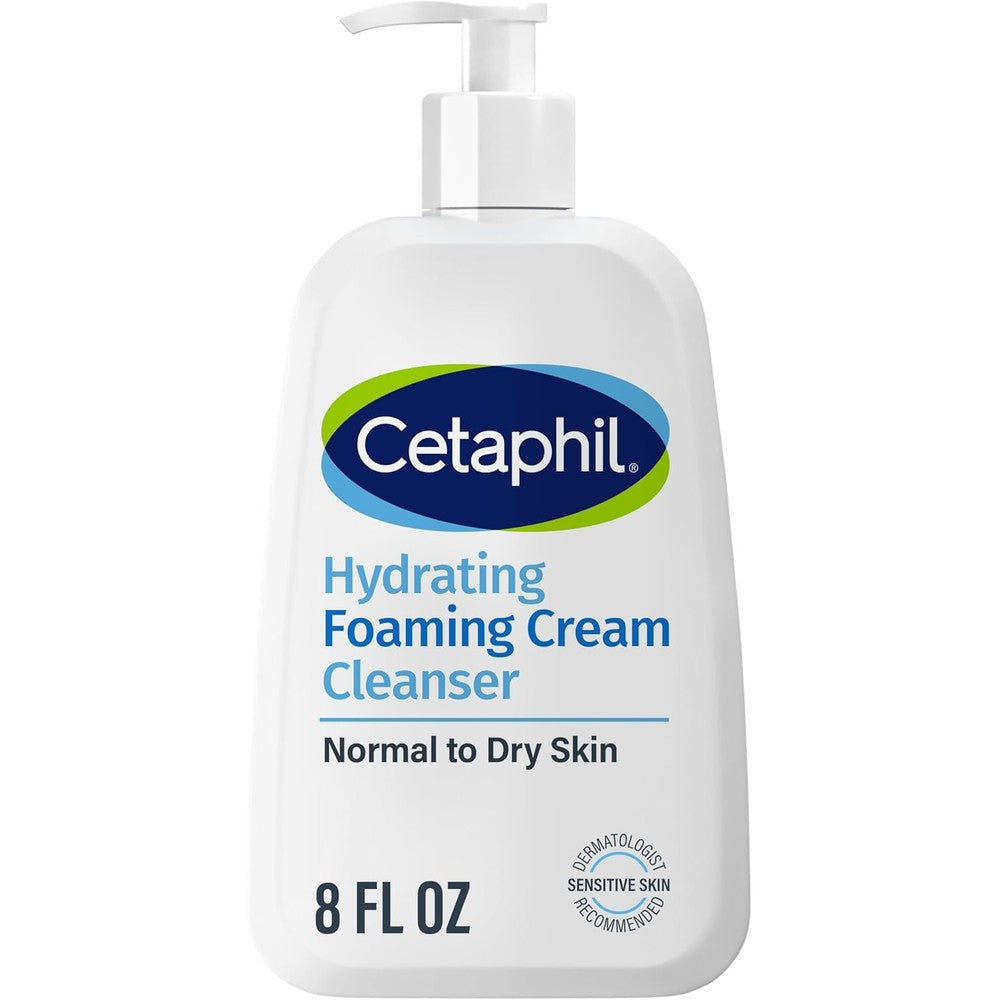 Cetaphil Hydrating Foaming Cream Cleanser 8 Ounce front view bottle