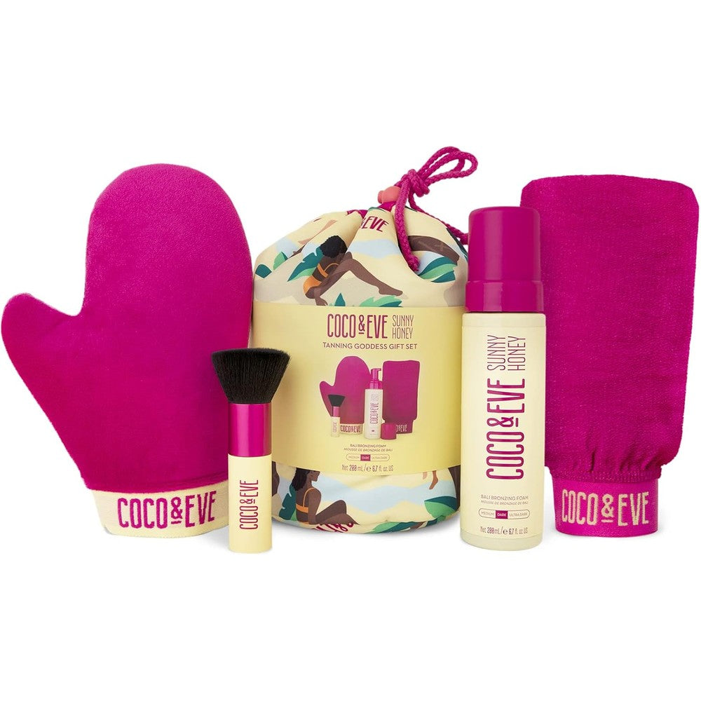 Coco and Eve Tanning Goddess Kit front view with all included accessories