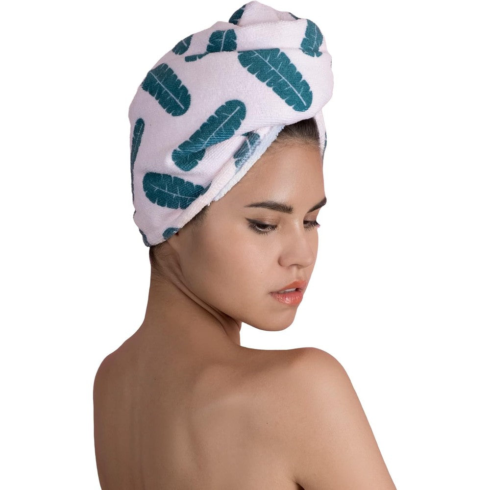 Coco & Eve microfiber hair towel wrap front view featuring tropical print