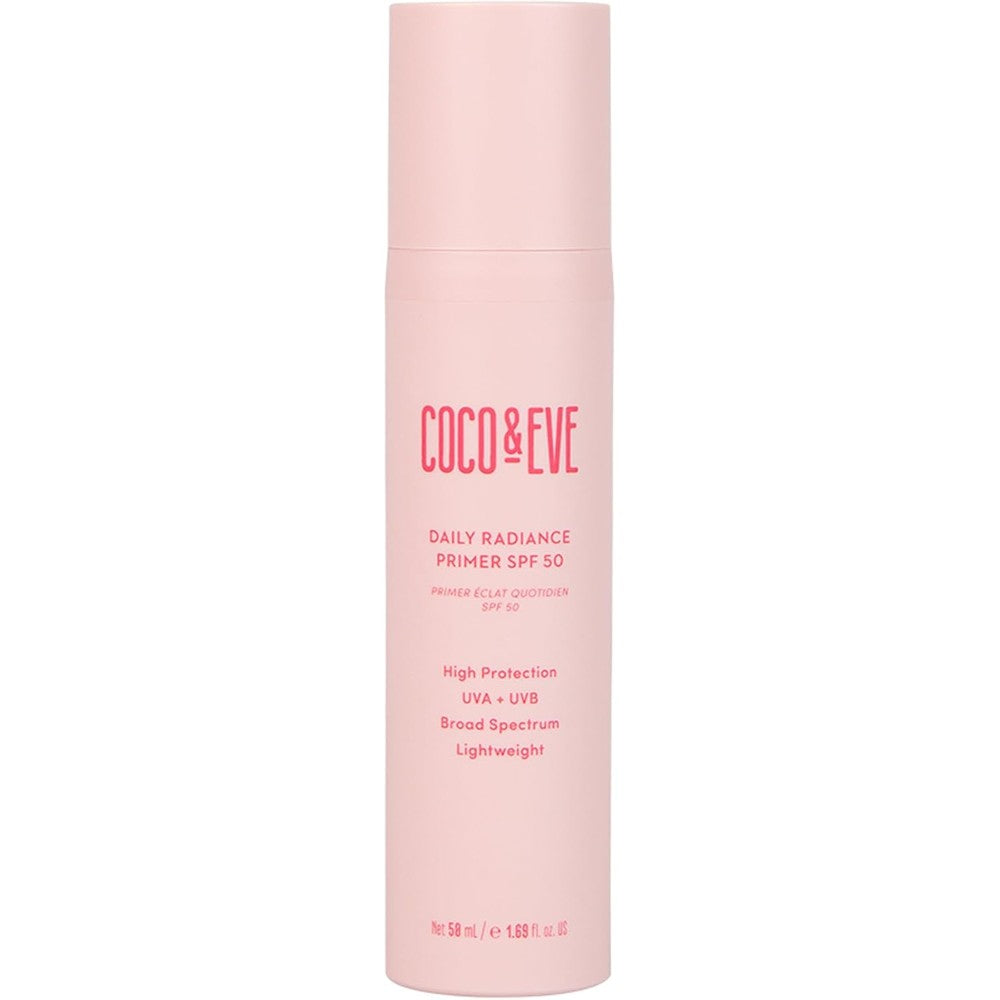 Coco and Eve Daily Radiance Primer SPF 50 front view bottle