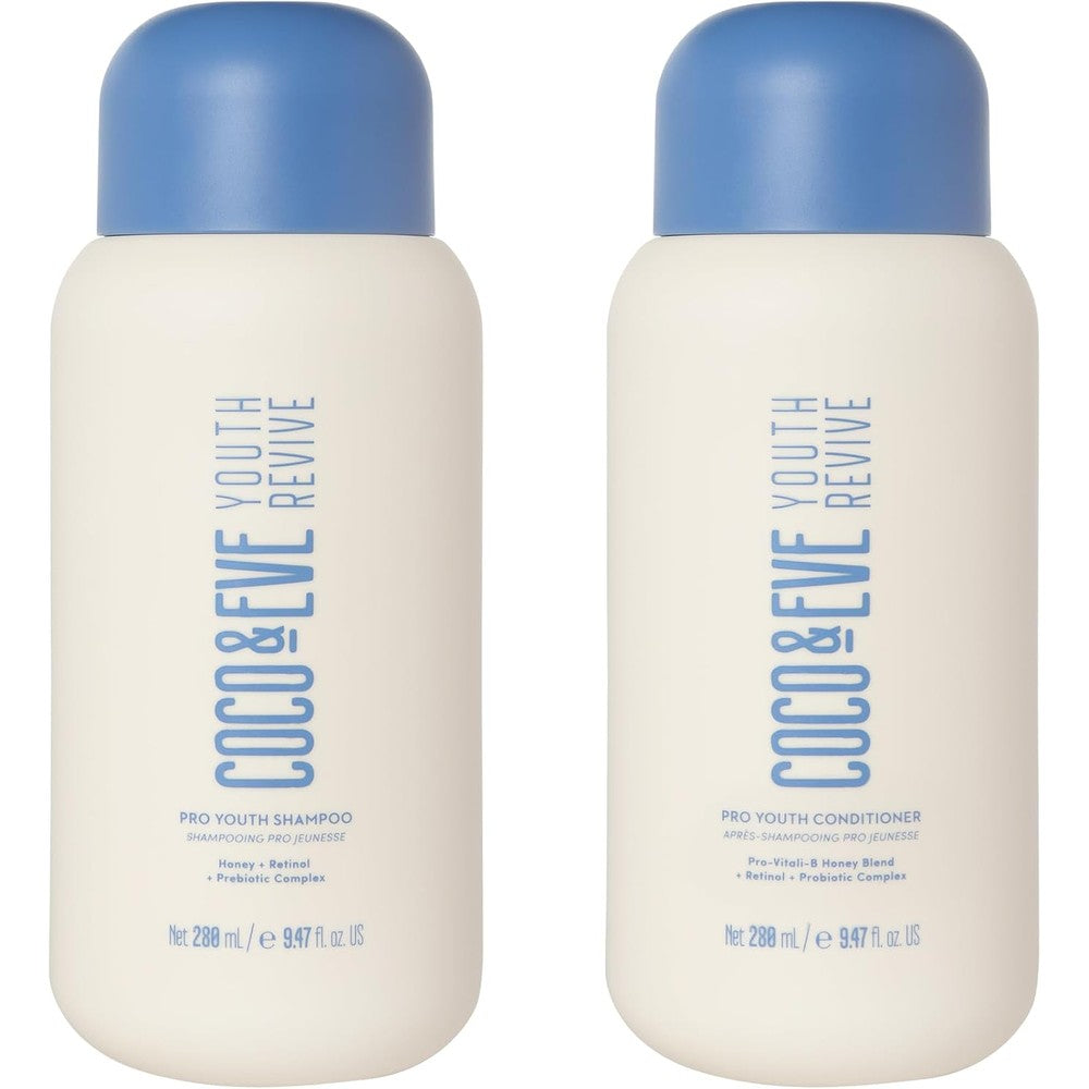 Coco and Eve Pro Youth shampoo and conditioner bottles front view