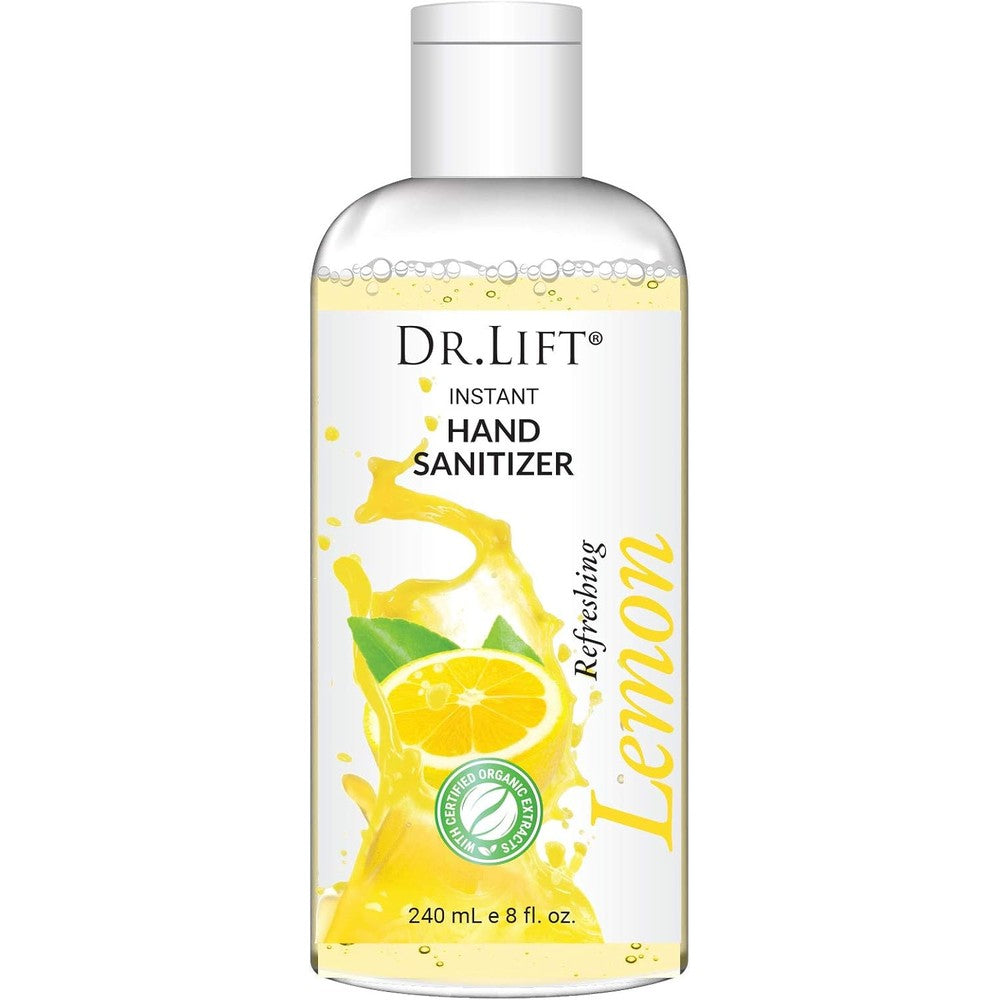 Vita Vie Dr Lift Instant Hand Sanitizer Lemon Scented front view clear bottle with pump dispenser