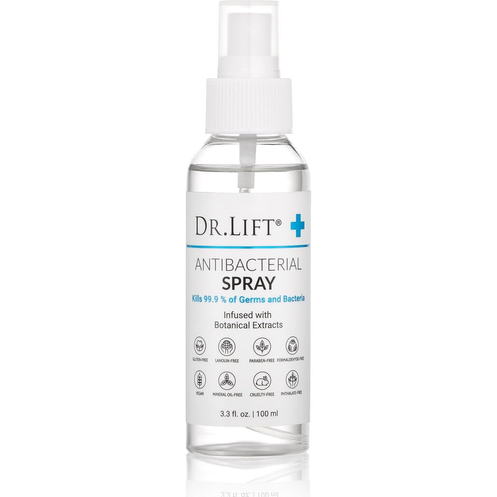 Dr. Lift Antibacterial Spray front view of the premium plant-based cleansing mist bottle